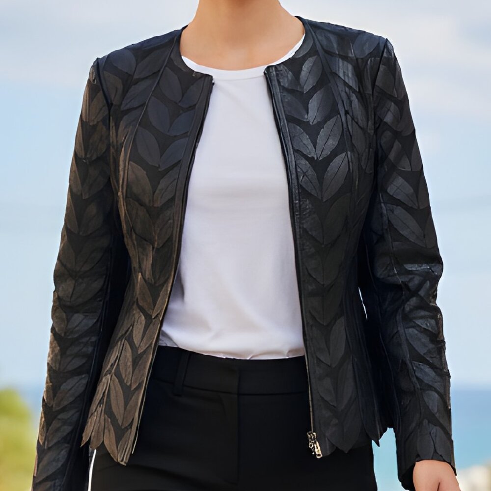 Tops Women's Blouses Shirt Sheer Jacket Leather Outfit Handmade Leaf